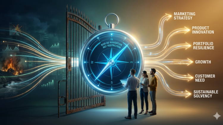 Conceptual illustration representing navigation and strategic decision-making in agricultural insurance technology.