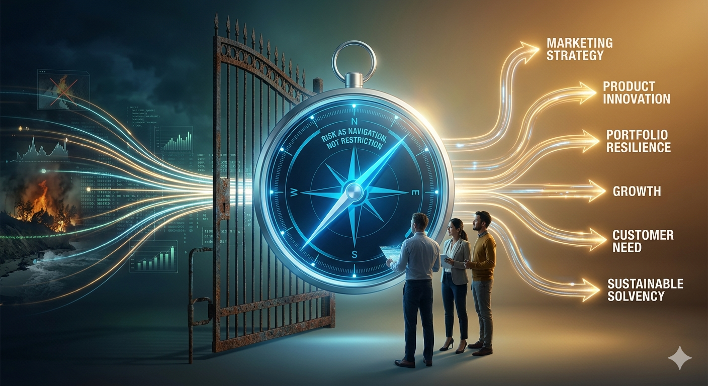 Conceptual illustration representing navigation and strategic decision-making in agricultural insurance technology.
