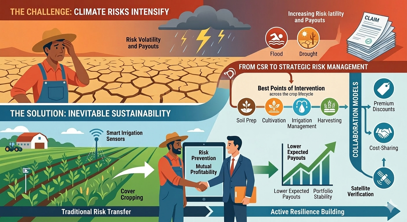Visual representation of the transition toward sustainable agricultural insurance practices and climate resilience.